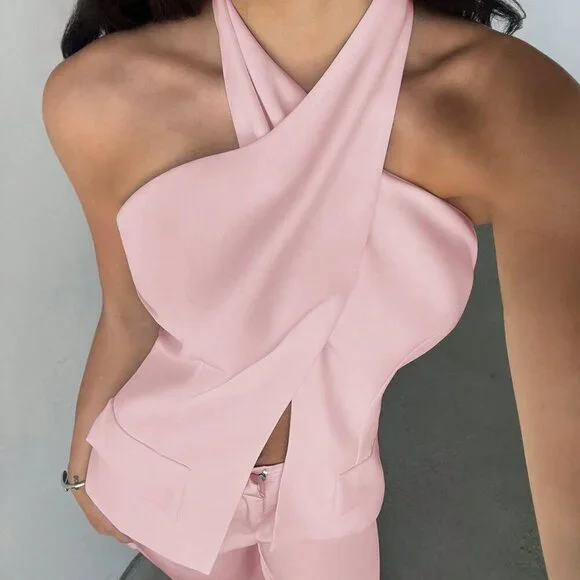 Pink Elegant Women's Sexy Backless Halter Top - Picture 6 of 6